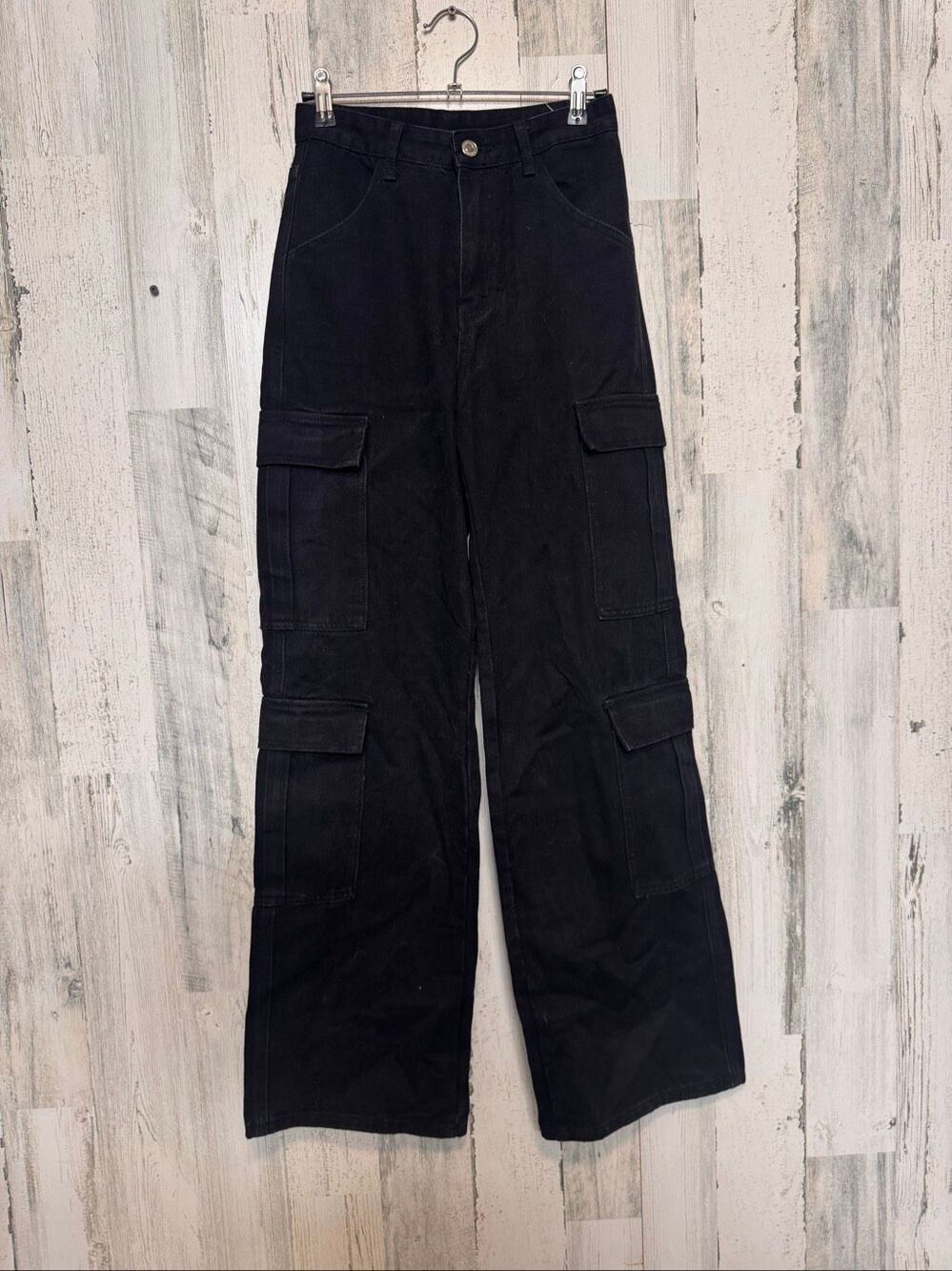 SHEIN High Rise Wide Leg Multi Pocket Cargo Pants Womens XXS / US 0 Black